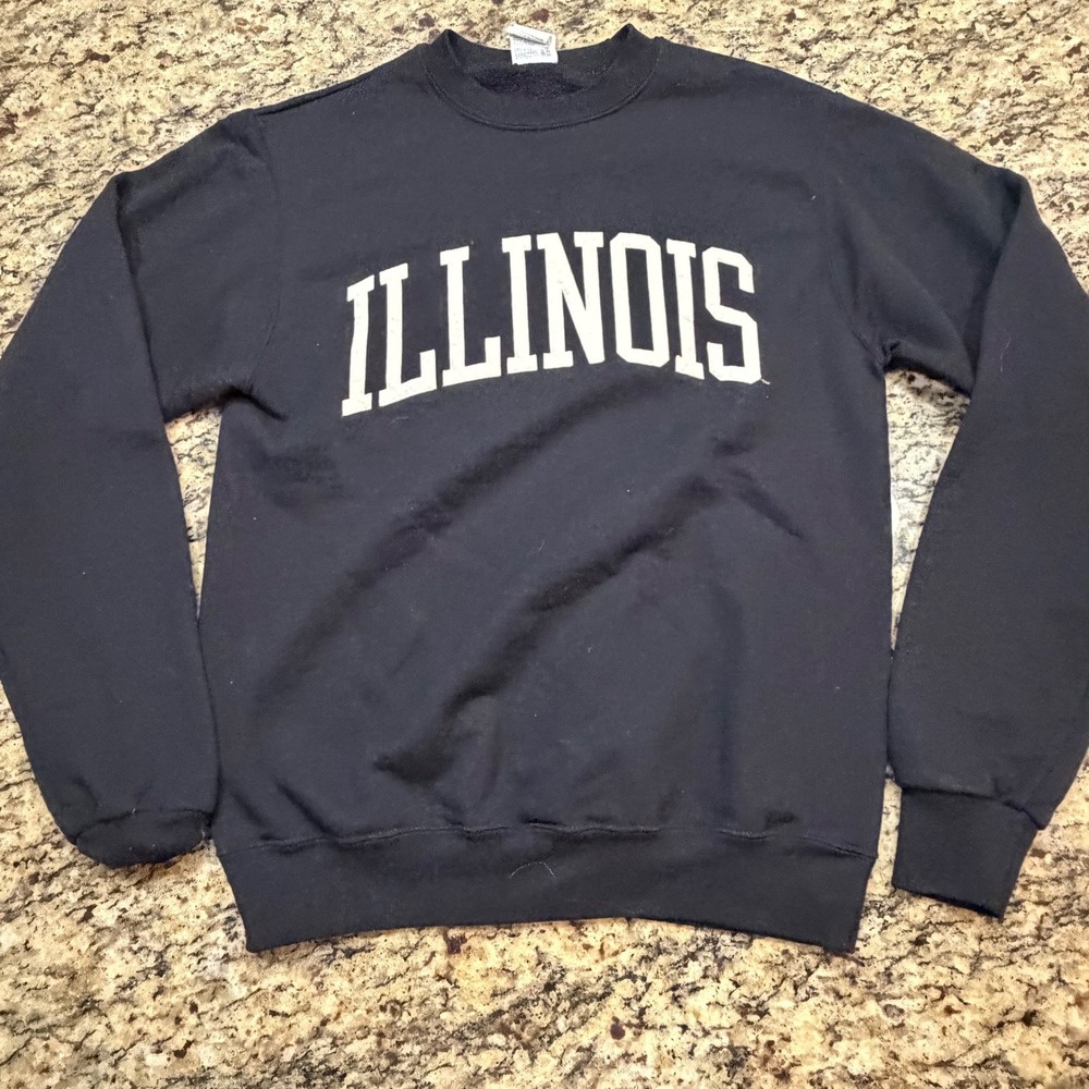 Champion Illinois Fighting Illini Sweatshirt Black Crewneck Small Collegiate ws